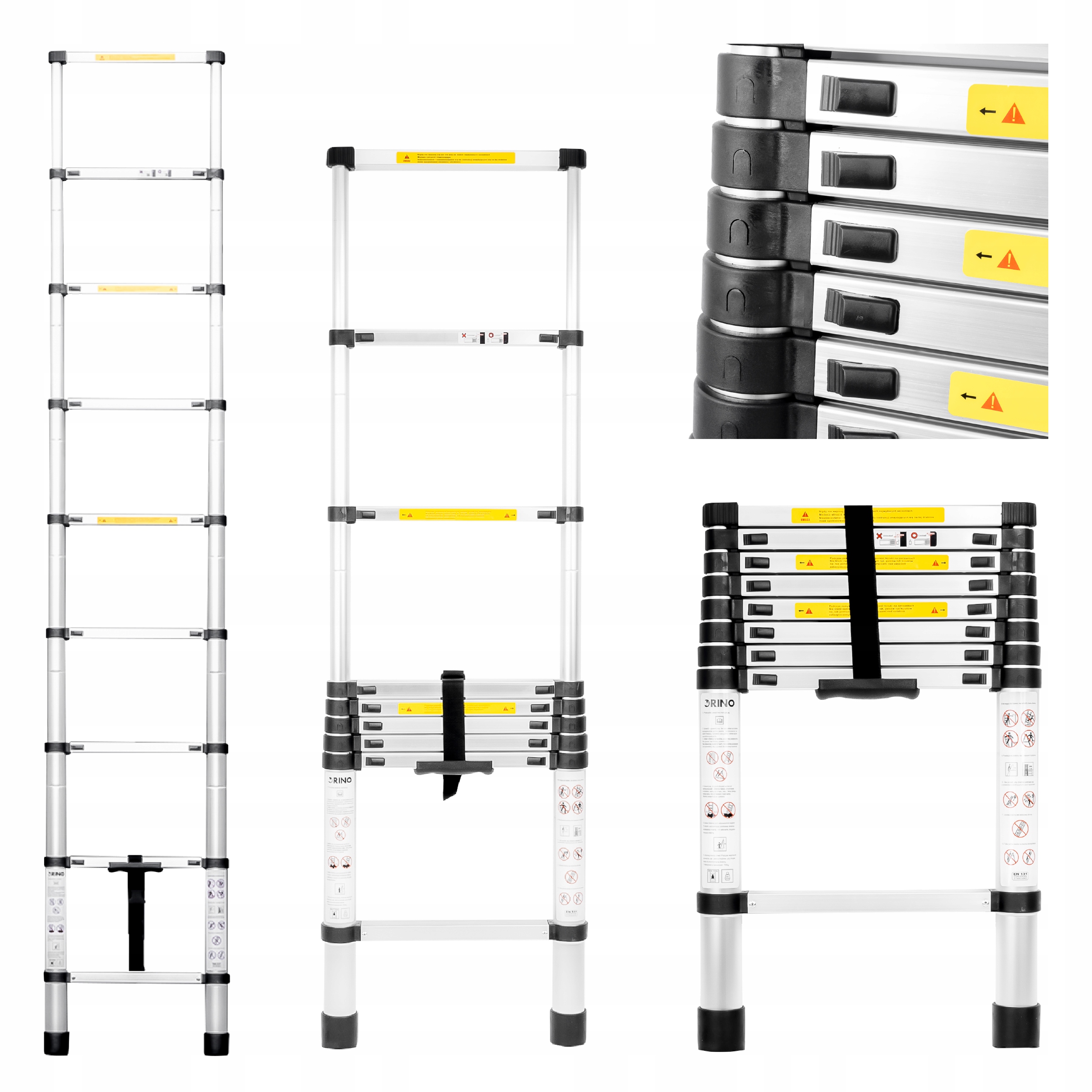 Teleskopická Skladacia Rebríková Jednotka Rino 2,6 m 150 kg Hliníková Ľahká