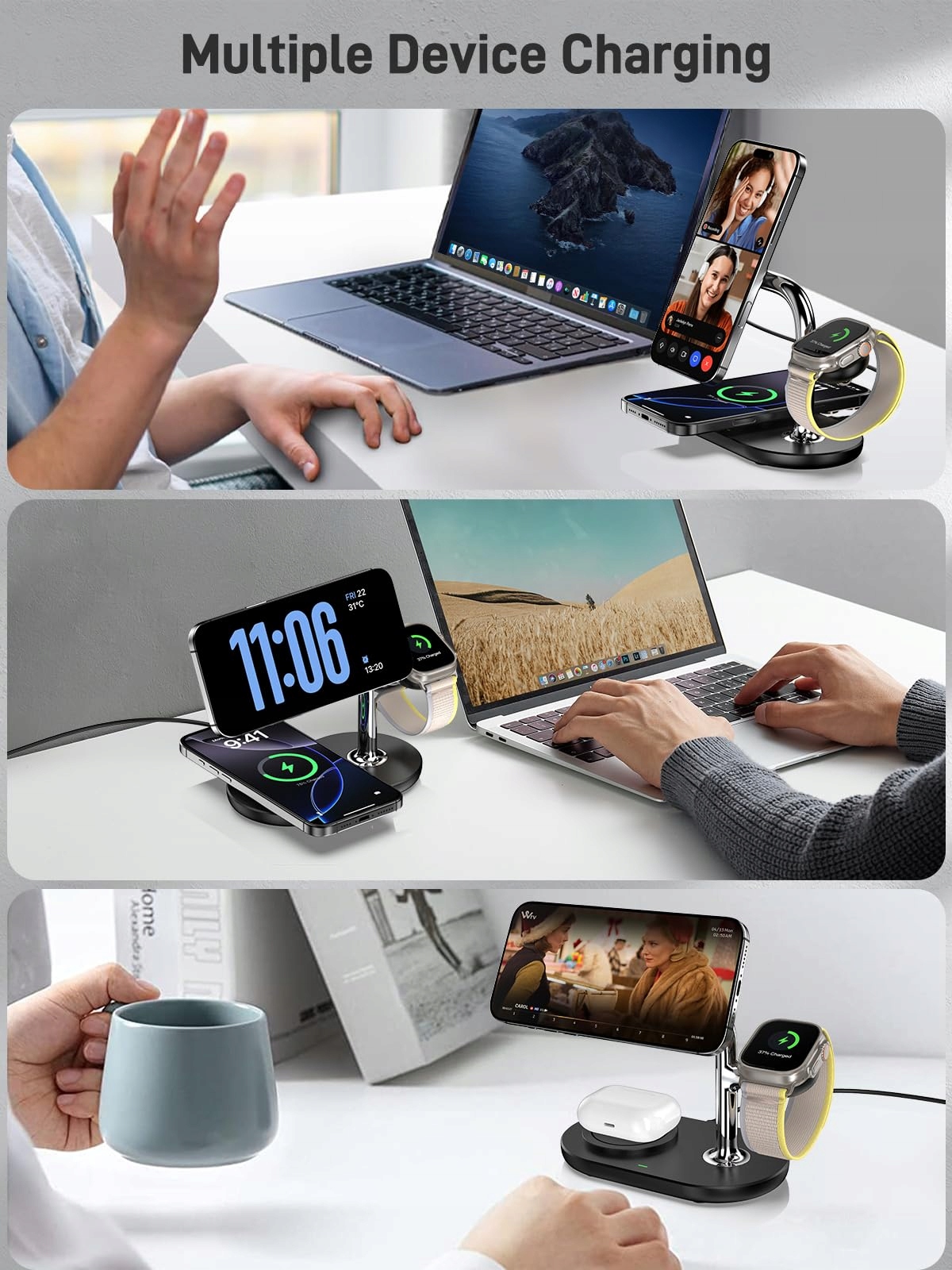 ZenGoose BEZPRZEWODOWA ŁADOWARKA 3W1 DO IPHONE, APPLE WATCH, AIRPODS — miniatura 6