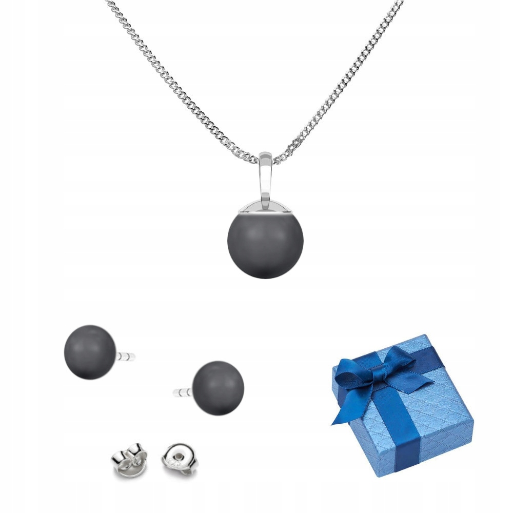Stříbrný komplet 925 náušnice přívěsek s perlami Swarovski 8/10 Dark Grey