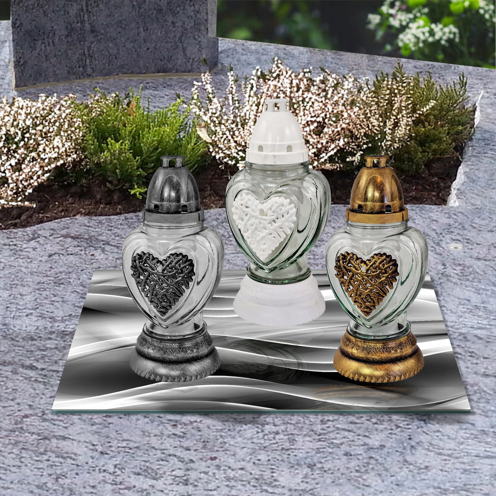 SZKLANA PODSTAWKA POD ZNICZE 25x25cm Jedwab 242e Materiał szkło hartowane