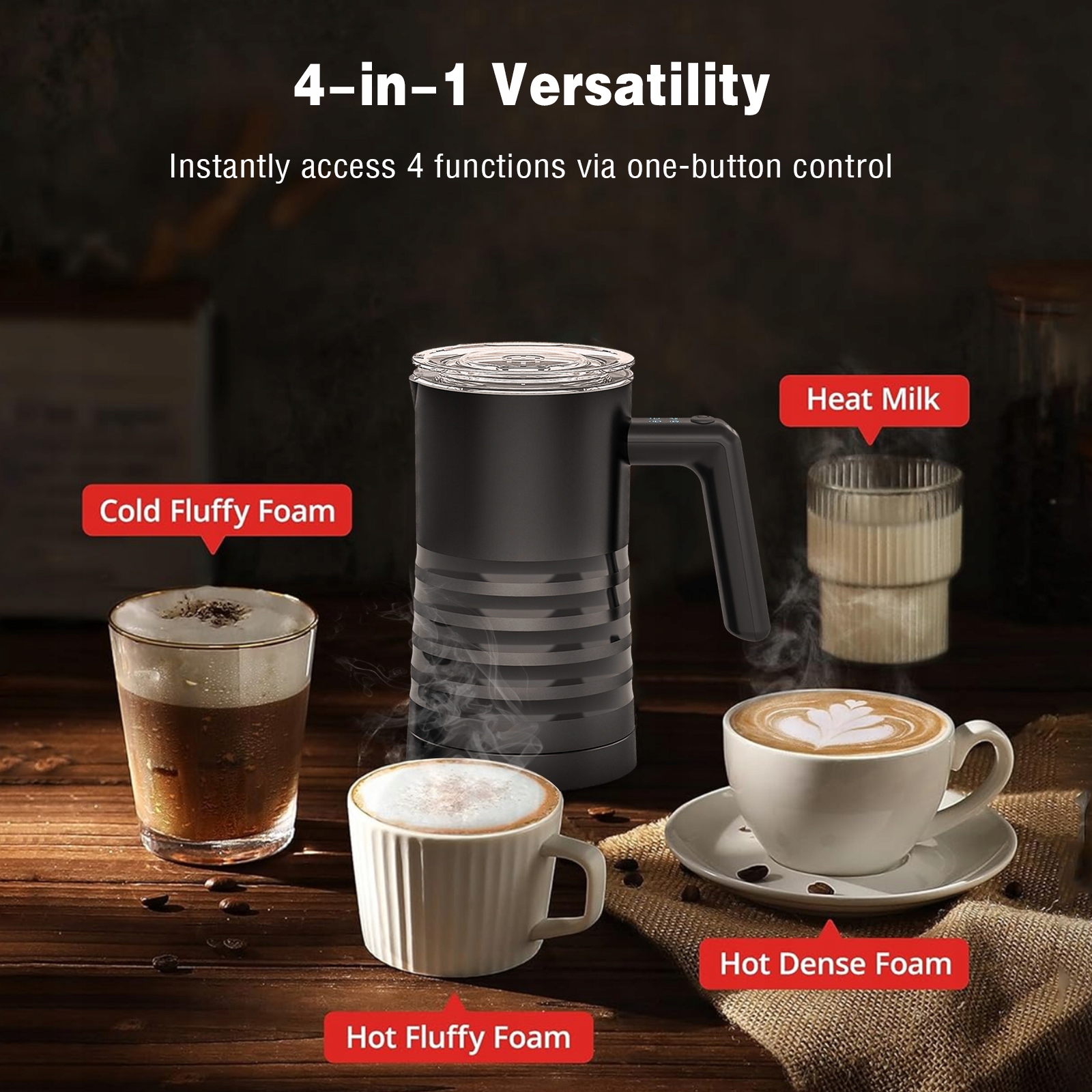 NEKIT Elektryczny Spieniacz Do Mleka Podgrzewacz Latte 4W1 Black Moc 400 W