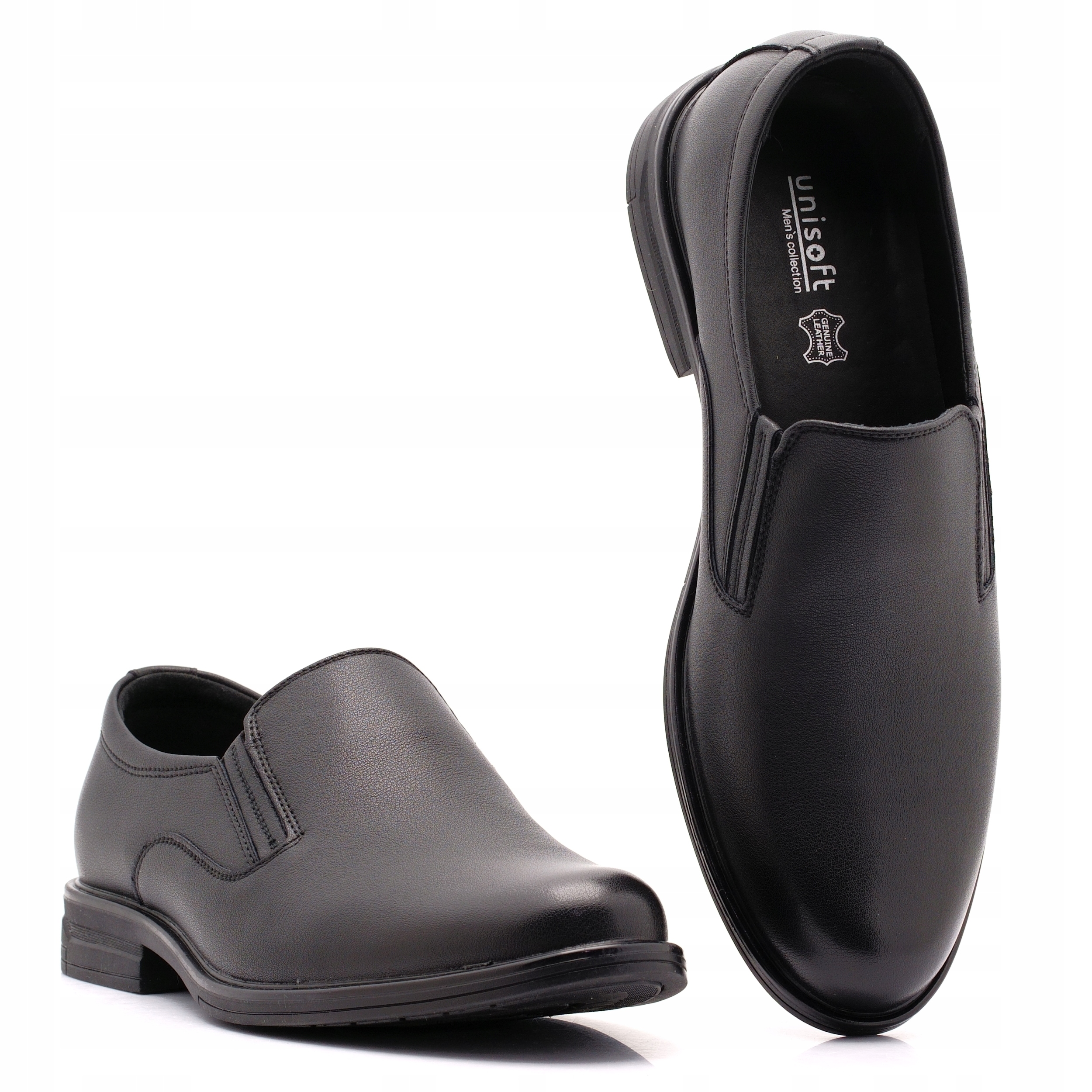 Pantofle Skórzane Buty Wizytowe Męskie Półbuty Wsuwane Czarne 9753 44