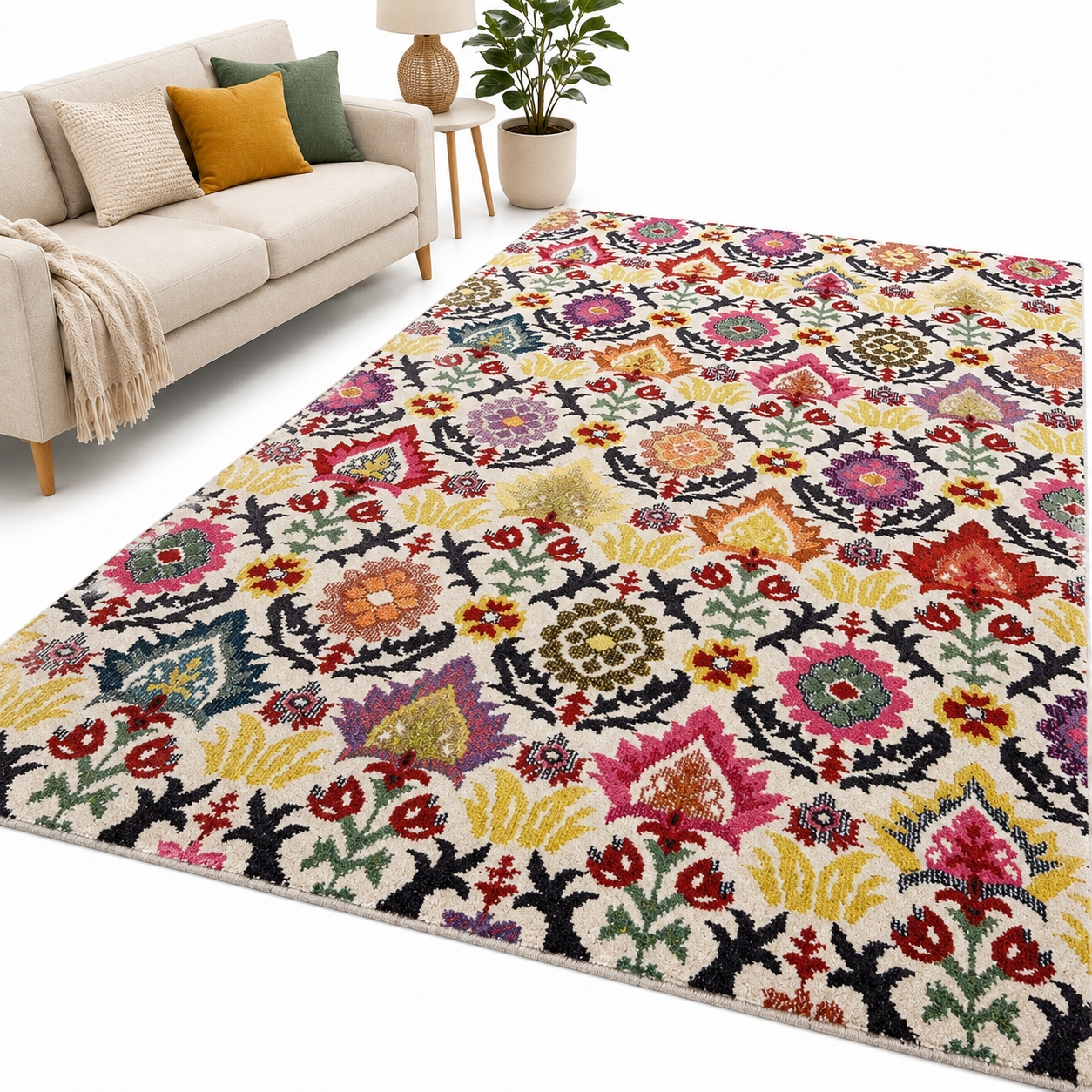 Dywan Folkowy 200x250 Kolorowy Kwiaty Łowicki Folk heat Set Friese Boho