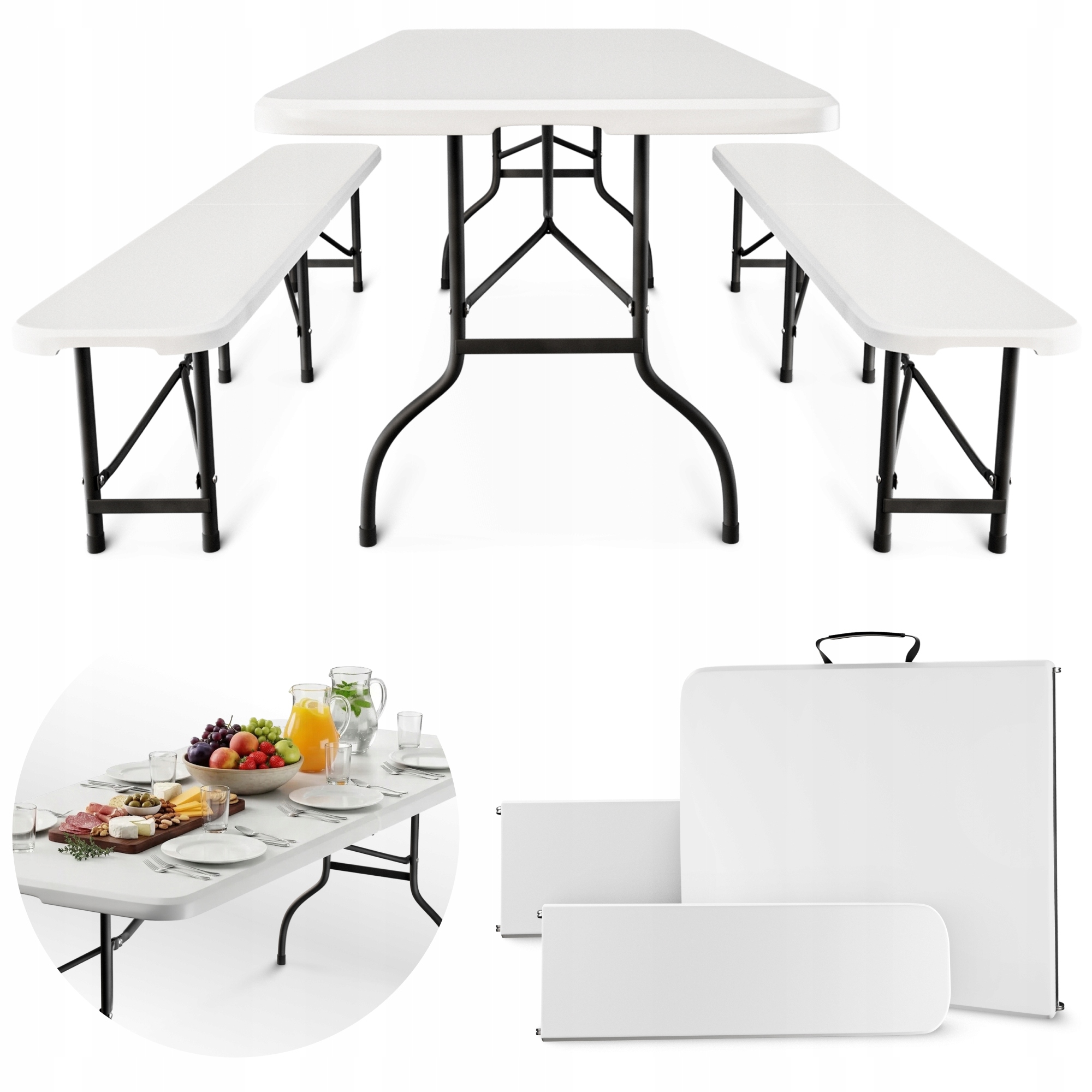 Zestaw Turystyczny Składany 180cm Stół 2 Ławki Ogrodowy Walizka 6-8 Osób