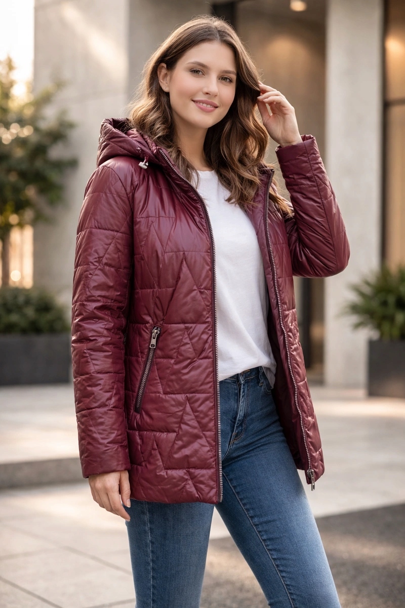 Prošívaná Bunda B8576 Bordo 48