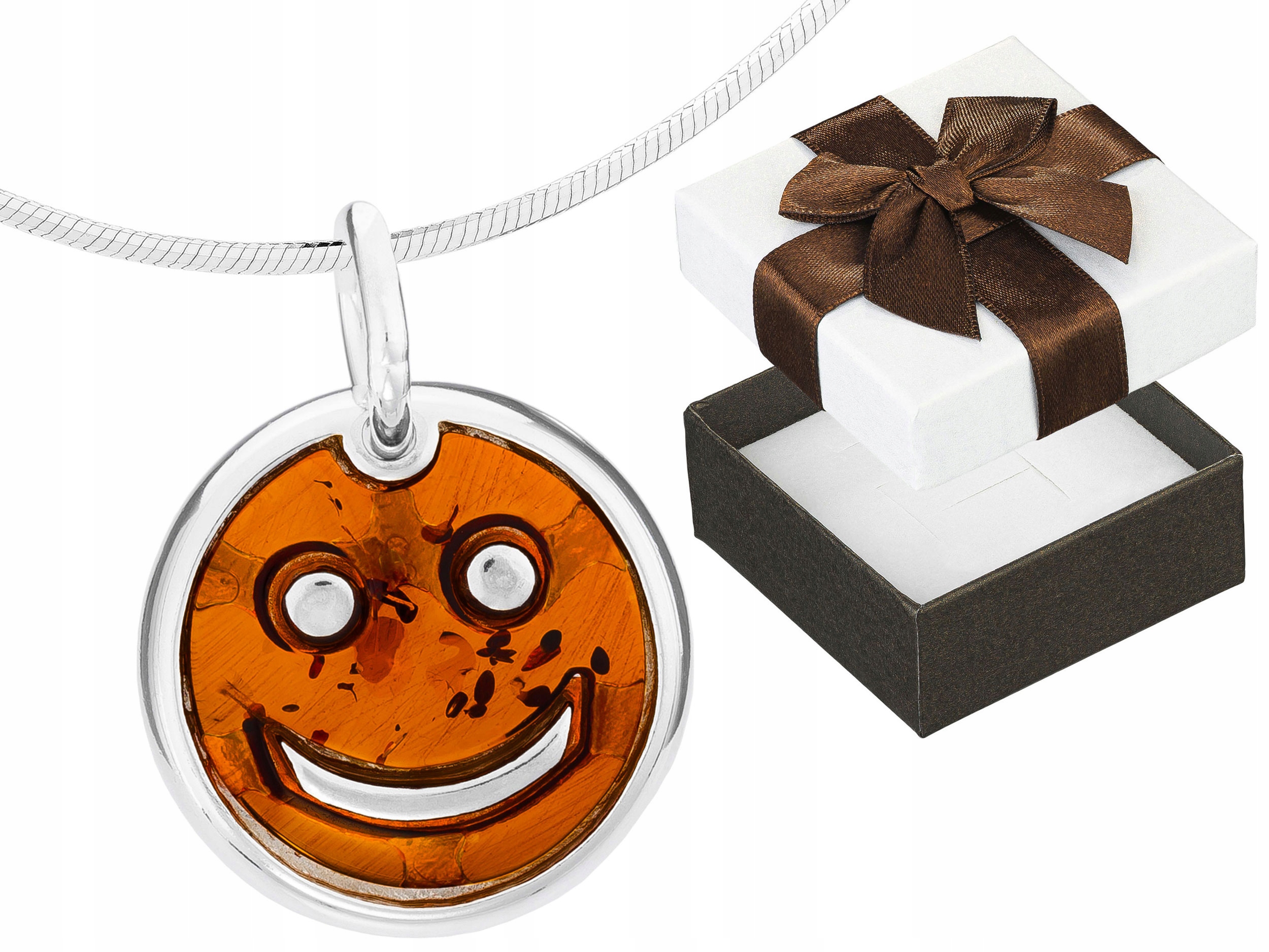 Krátký Stříbrný Kulatý Dámský Náhrdelník Úsměv s Jantarem Kruh Choker 40