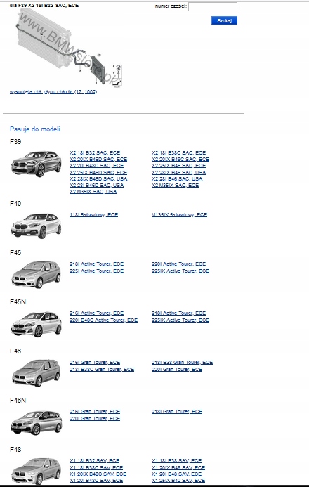 BMW F39 F40 F45 F48 F60 Dodatkowa Chłodnica Wody 7634565 ORYGINAŁ Typ samochodu 4x4/SUV Samochody osobowe