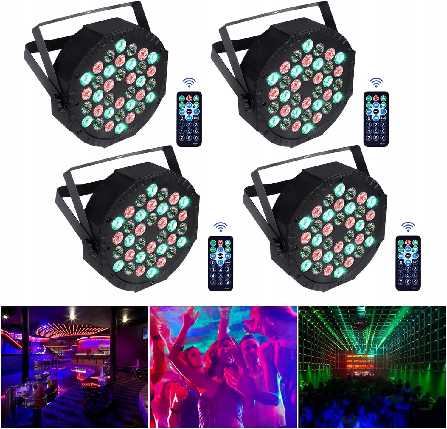 4 reflektory LED Par 36 LED 72 W oświetlenie dyskotekowe RGB DMX512