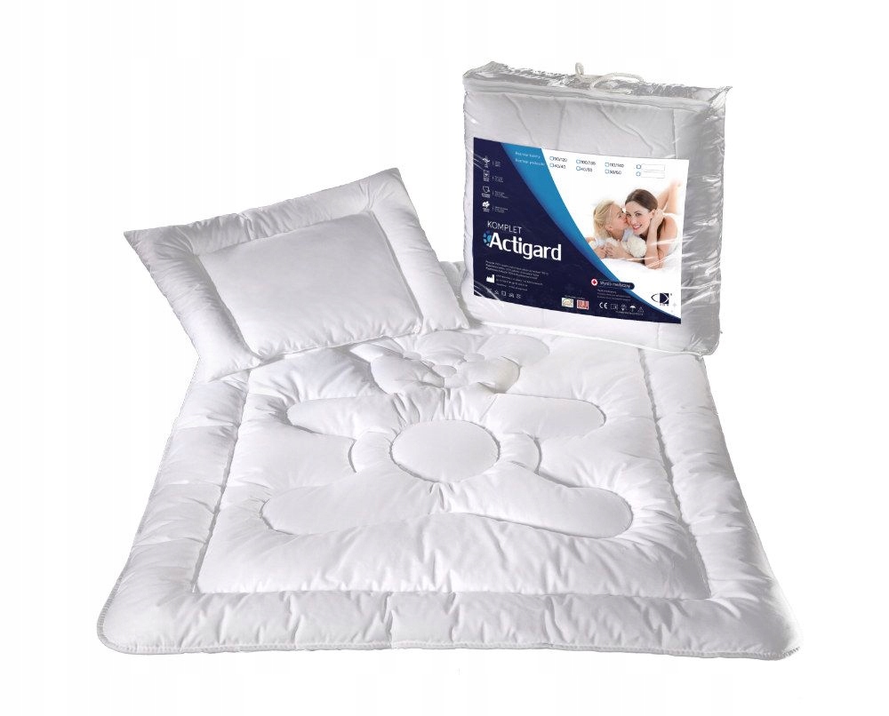 Kołdra dla dzieci 100x135 poduszka 40x60 Actigard 0,60 kg+0,20 kg biała