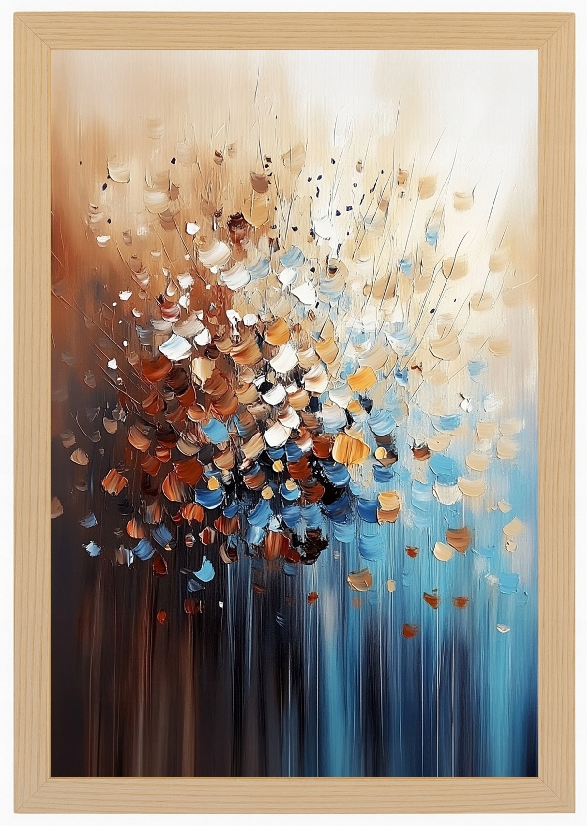 Plakát Rámeček Dřevo Abstrakce Hnědá Béžová Tyrkysová Špachtle Impasto 40x60