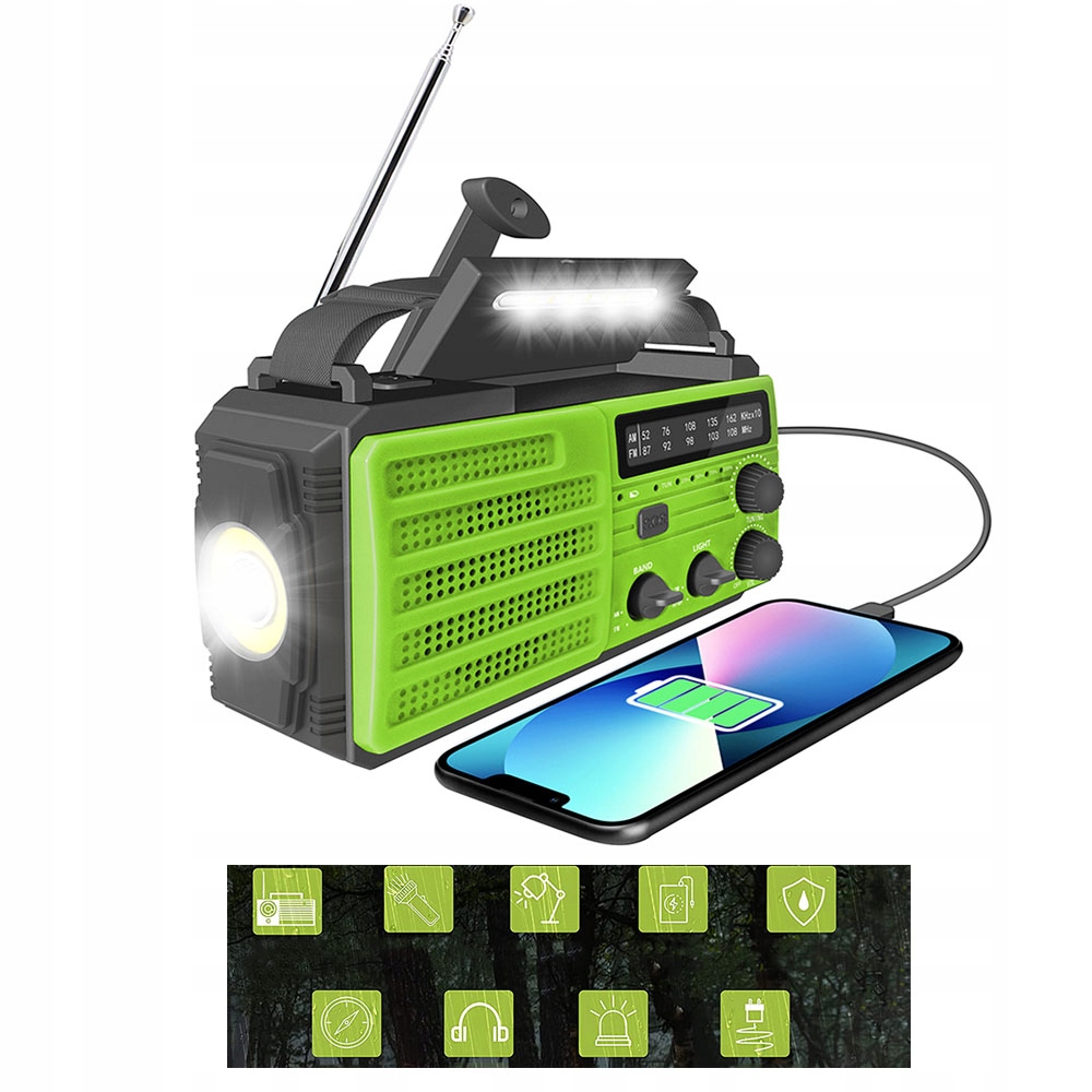 8000 mAh Přenosné Solární Rádio Korbka Alarm Dynamo Nouzové S Svítilnou