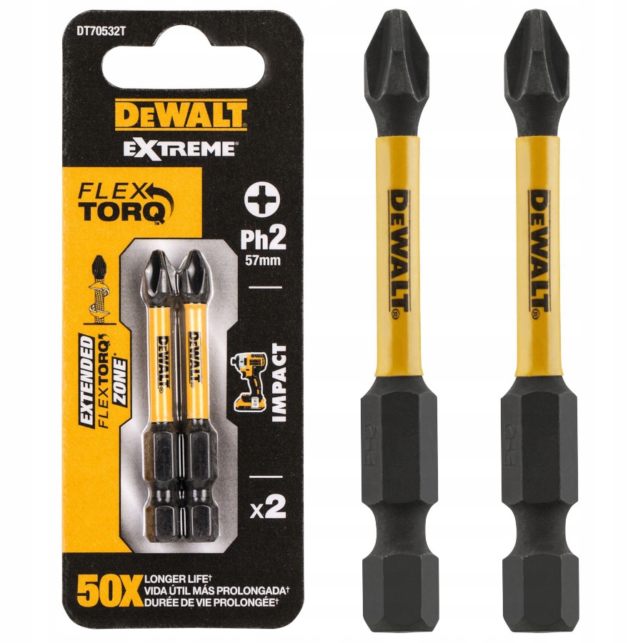 Bity udarowe Torsion PH2 57mm 2szt DEWALT DT70532T