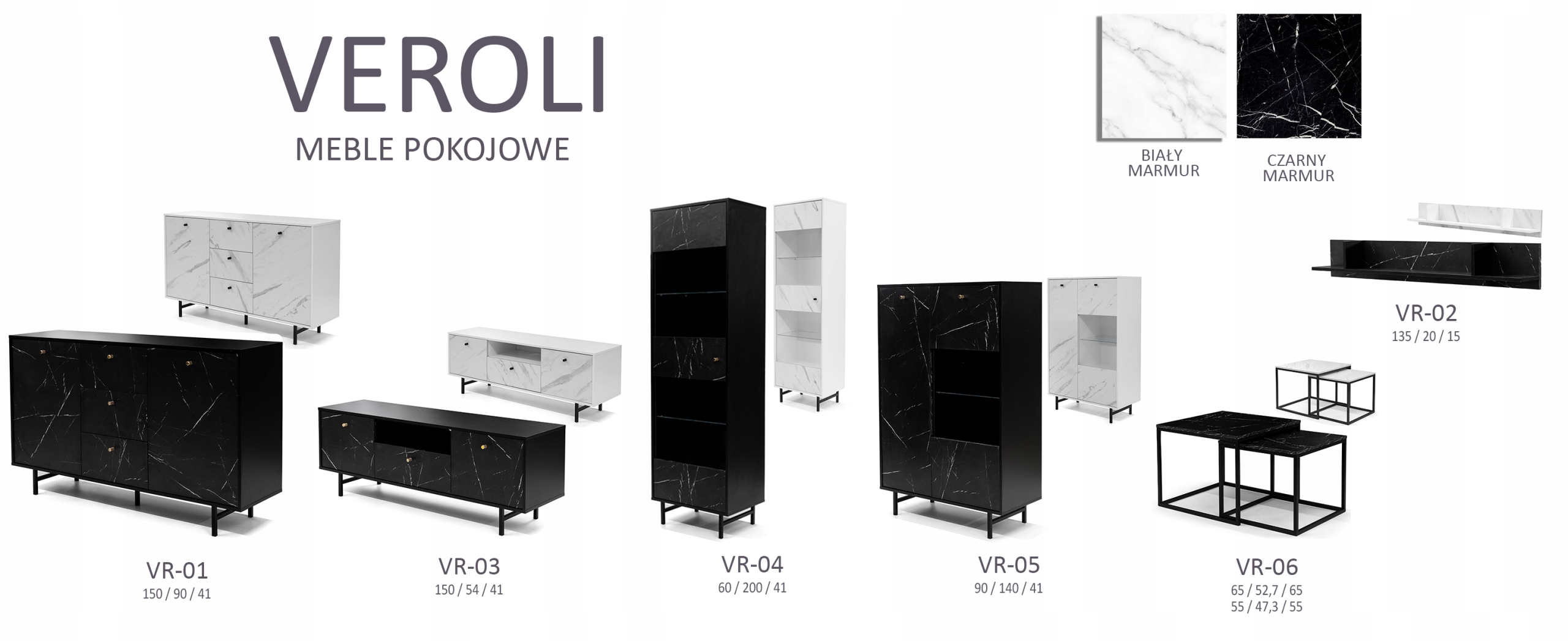Witryna VR-04 kolekcji VEROLI 2 kolory MARMUR Typ stojąca