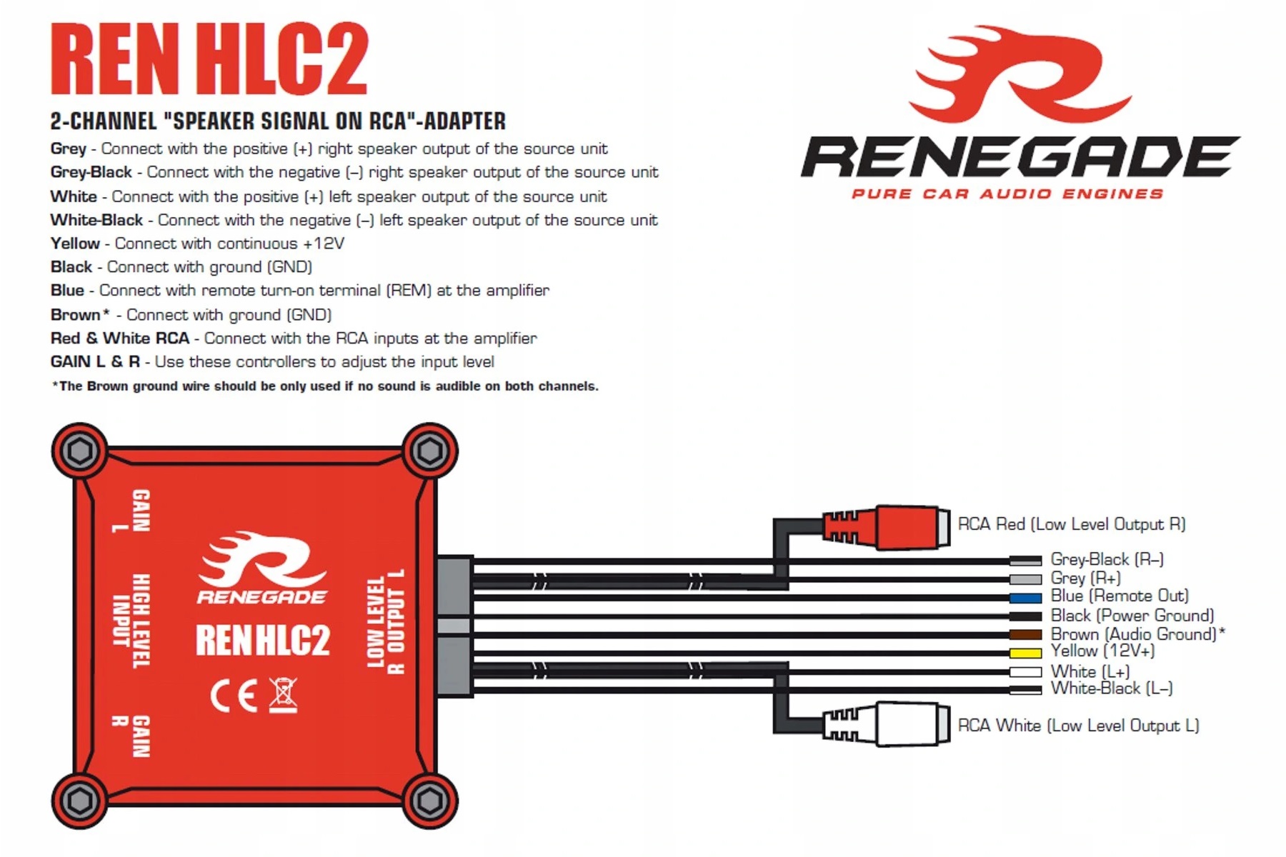Renegade RENHLC2 konwerter Cinch - RCA + remote do radia bez wyjścia RCA Model REN-HLC2