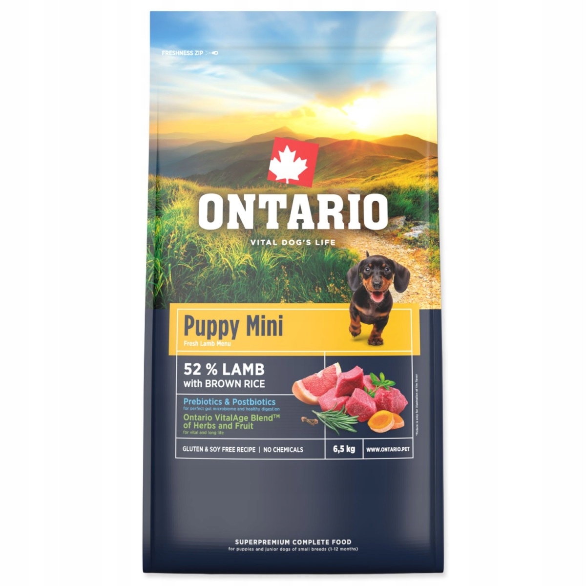 Levně Krmivo Ontario Puppy Mini Lamb & Brown Rice 6,5kg