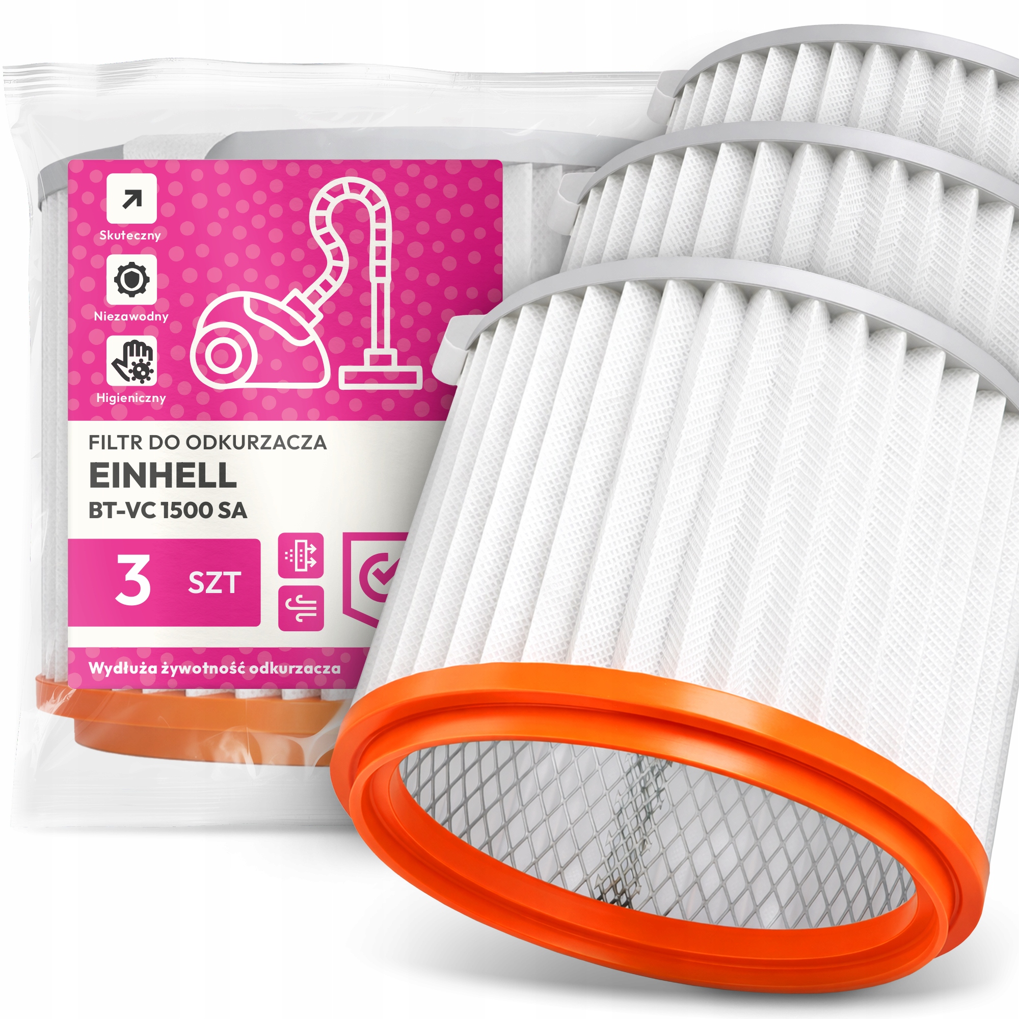 3x Vzduchový Filtr pro vysavač Einhell Bt-vc 1500 Sa Omyvatelný Filtr Em-w