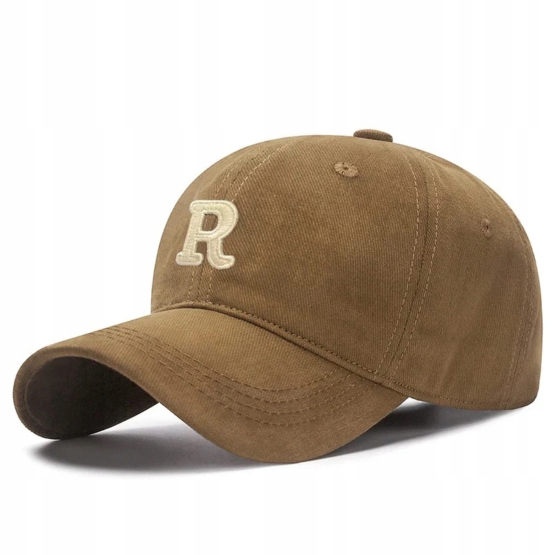 Czapka z daszkiem strapback "R" jakość premium brązowa kawowa