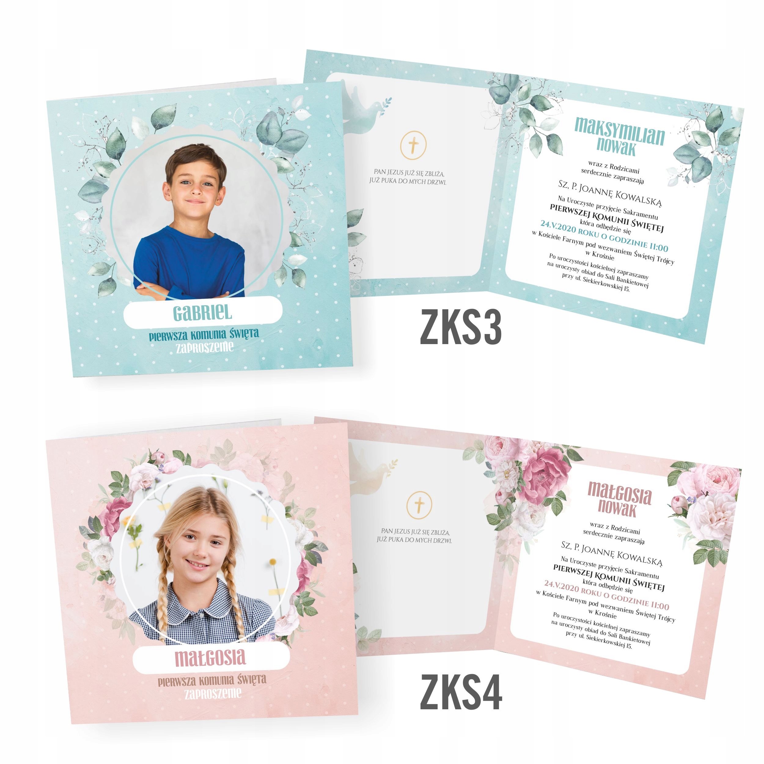 Zaproszenie na komunię ze zdjęciem +koperta gratis Kolor biały