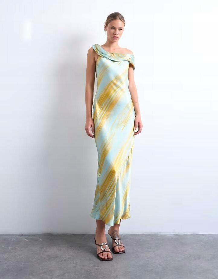 Topshop Saténová Šaty Asymetrický Výstřih B23__46