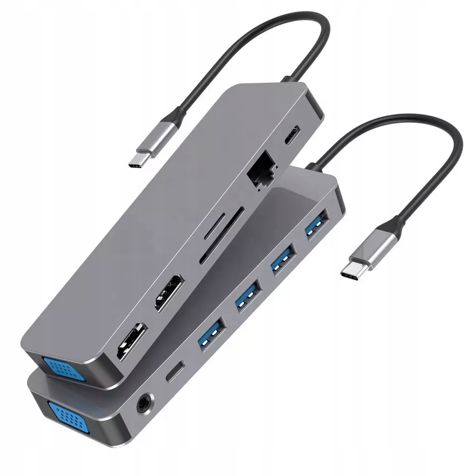 ADAPTER USB C HUB MACBOOK AIR PRO M1 M2 M3 2x HDMI USB SD VGA RJ45 13w1 PD Sklep, Opinie, Cena