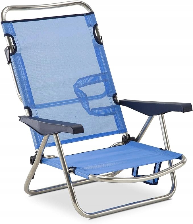 Plážové ležadlo Solenny Modré 4 Polohy Skladacie s držiakom