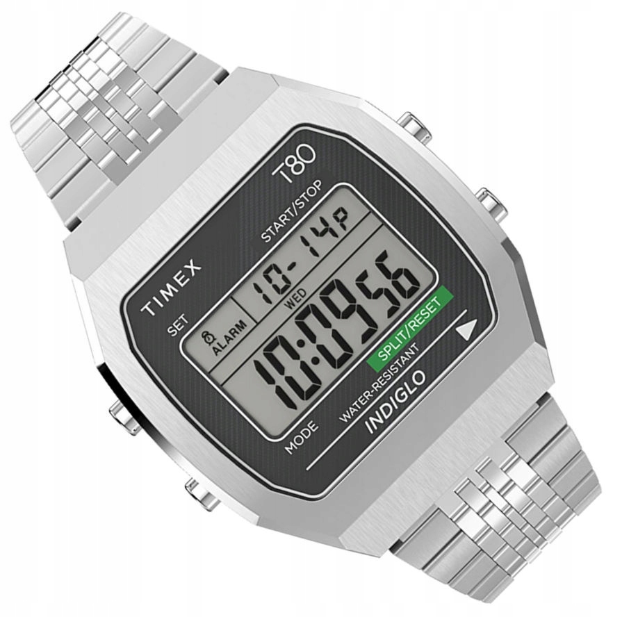 Stříbrné Elektronické Hodinky Timex Retro Stylu T80 TW2V74200 Indiglo