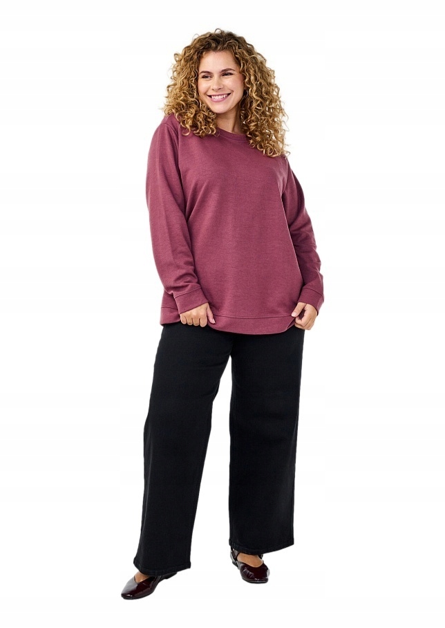 Mikina Plus Size Zizzi Klasická Růžová Jednobarevná Mikina 061A 48