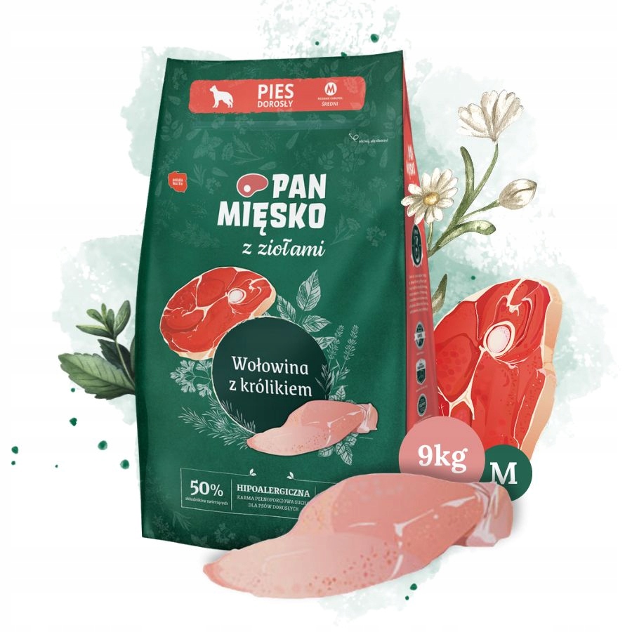 Levně Pan Mięsko s bylinkami krmivo pro psa Hovězí Králík Střední plemena M 9 kg