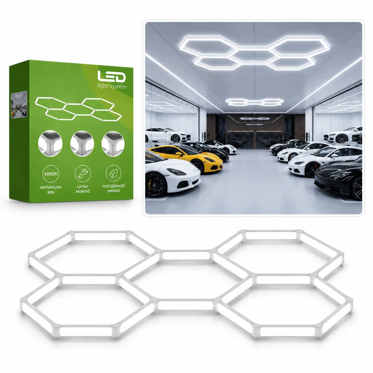 Led lampa Hexagón Panel Osvetlenie Dielňa Garáž Dom 208x300 cm 6500K
