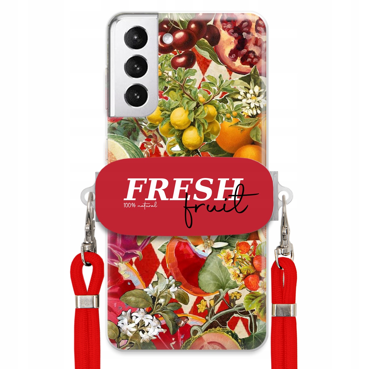 Puzdro pre Samsung S21 Plus 5G Červené Crossbody vodítko držiak Fresh Fruit