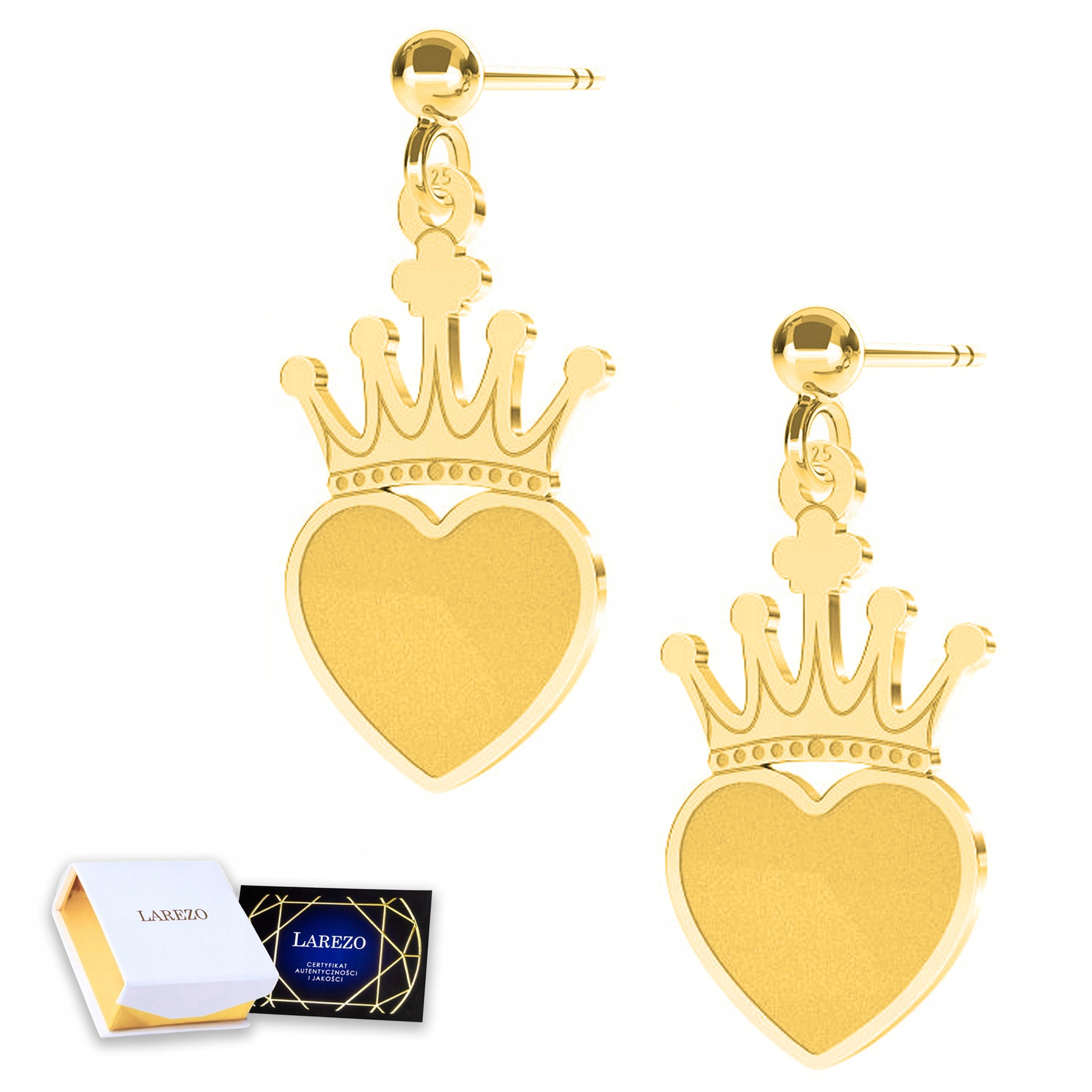 Zlaté Náušnice Koruna Srdce Láska Korunky Stříbro 925