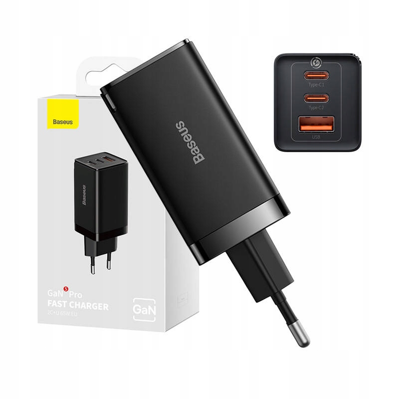 Síťová nabíječka Baseus GaN5 Pro 2xUSB-C Usb, 65W, černá