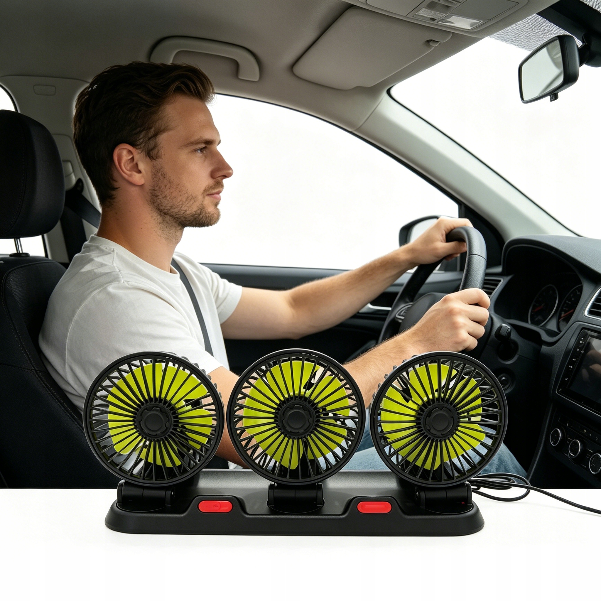 Wentylator Samochodowy 12V 3 Głowice Obrotowe 360° Camping Suv