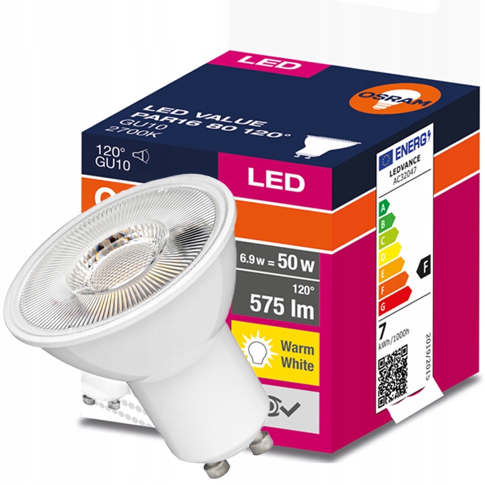 

Żarówka Led GU10 6,9W=80W 2700K 120ST 575lm Osram