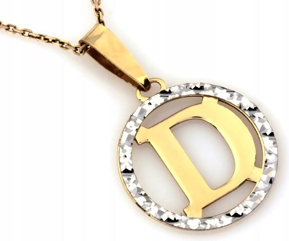 Zlatý přívěsek kolečko 585 s písmenem D a bílým zlatým přívěsek s módním vzorem