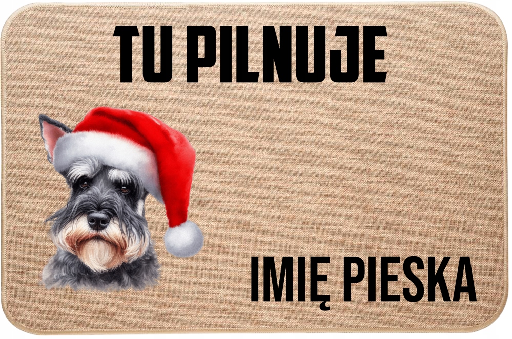 Lněná Vánoční Vstupní Rohožka Zde Hlídá Jméno šnaucer