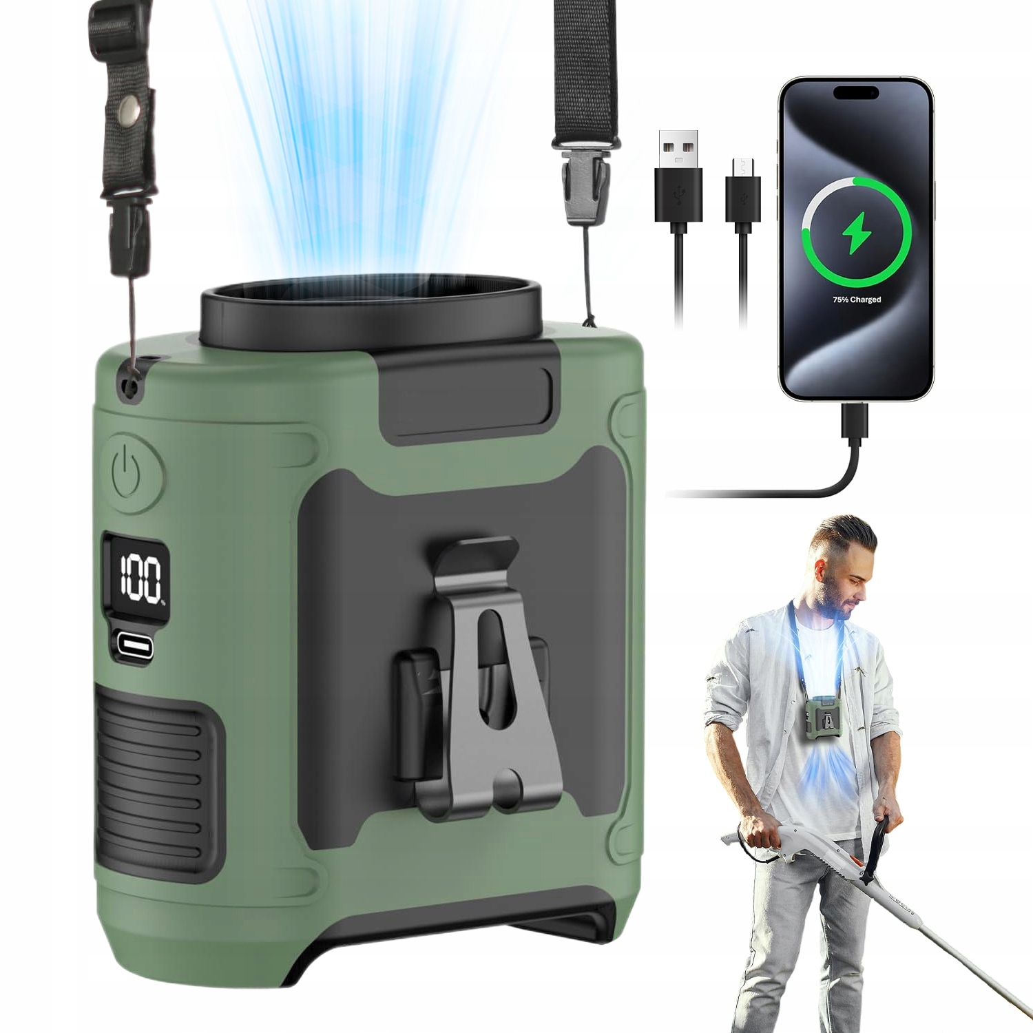 Ventilátor Ruční přenosný kapesní ventilátor s mini větrníkem 10000mah