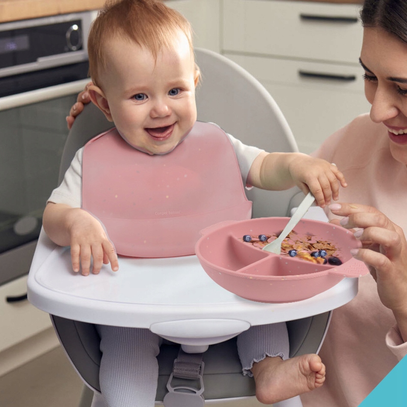 CANPOL BABIES MISKA SILIKONOWA DOTS Z 3 PRZEGRÓDKAMI I PRZYSSAWKĄ 360 ML Kolor szary