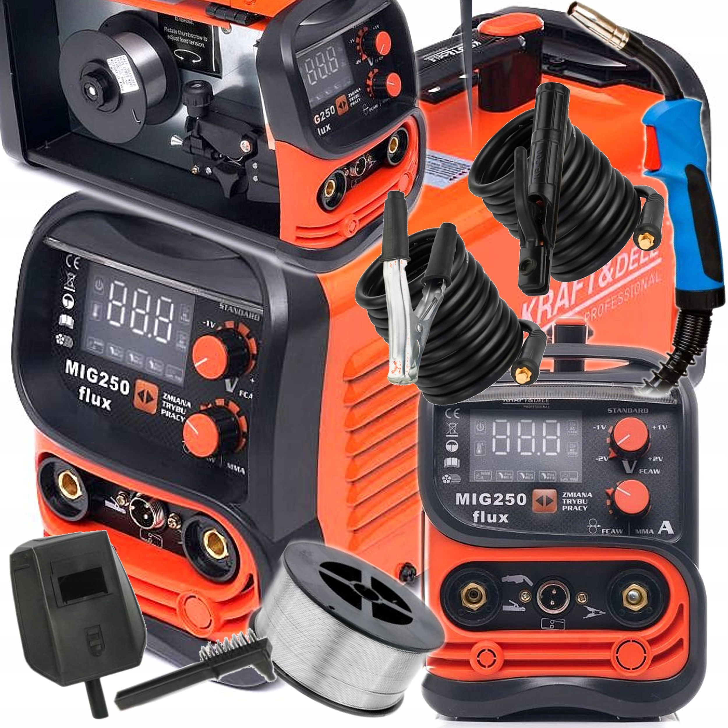 Spawarka Inwerterowa Inwertorowa Flux Mig Mma Lift Tig 250A Półautomat 4w1