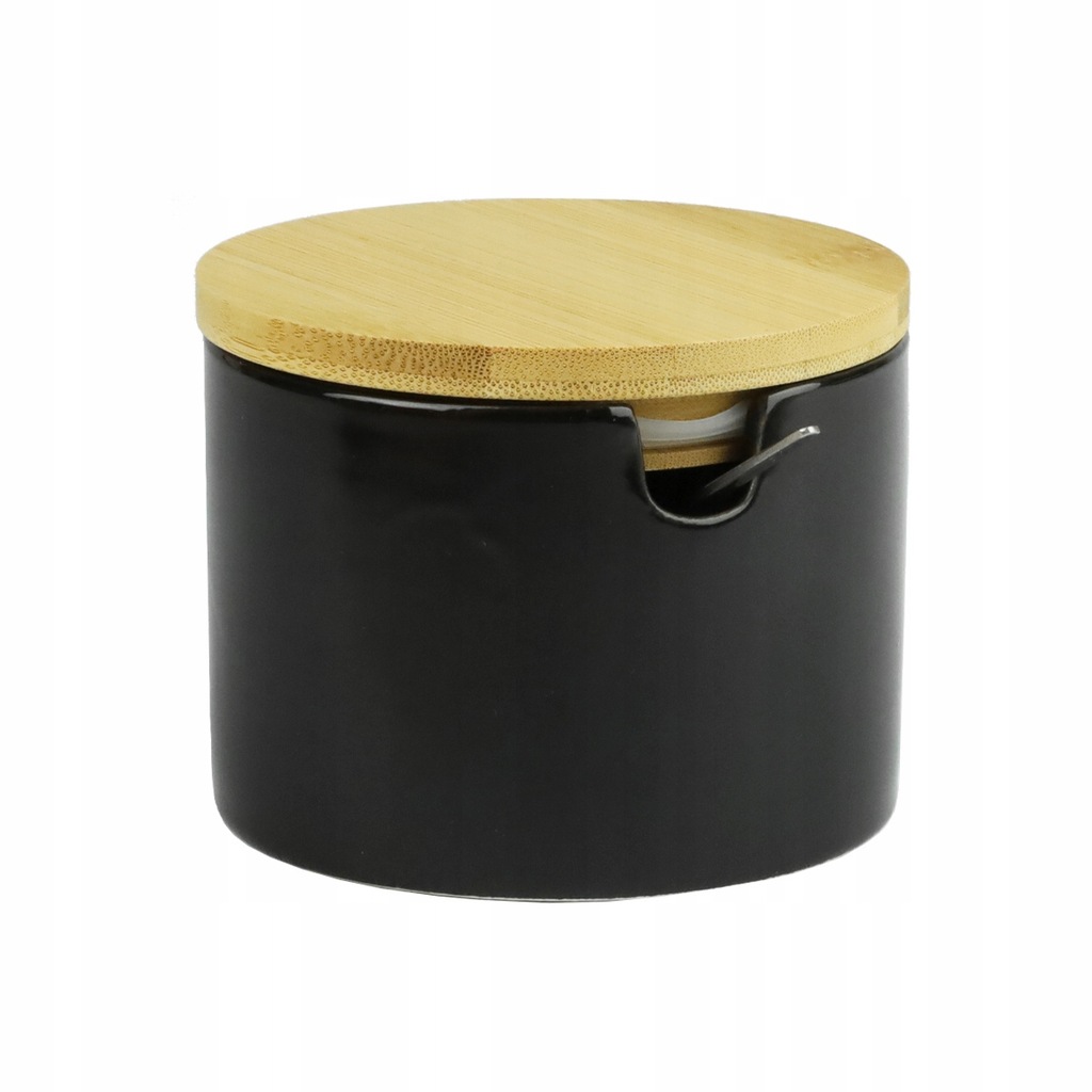 CUKIERNICA + MASELNICA PORCELANOWA KOMPLET CZARNY Z BAMBUSOWA POKRYWKA Długość 10 cm