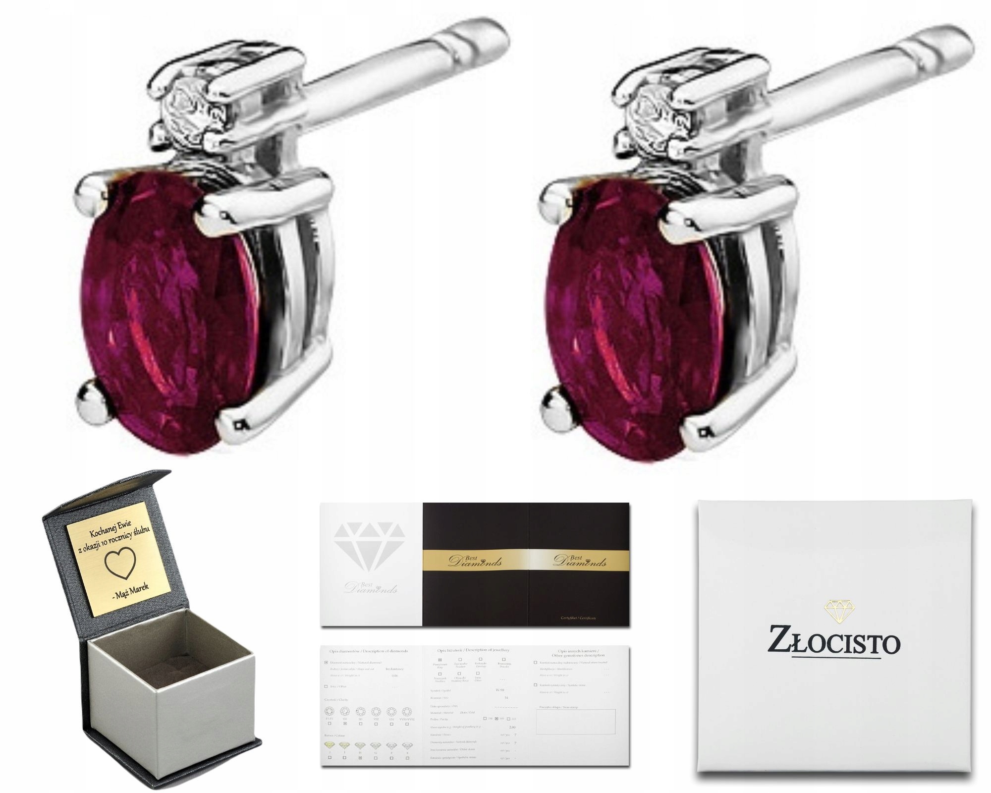 Bílé Zlaté Náušnice S Brilianty A Rubínem