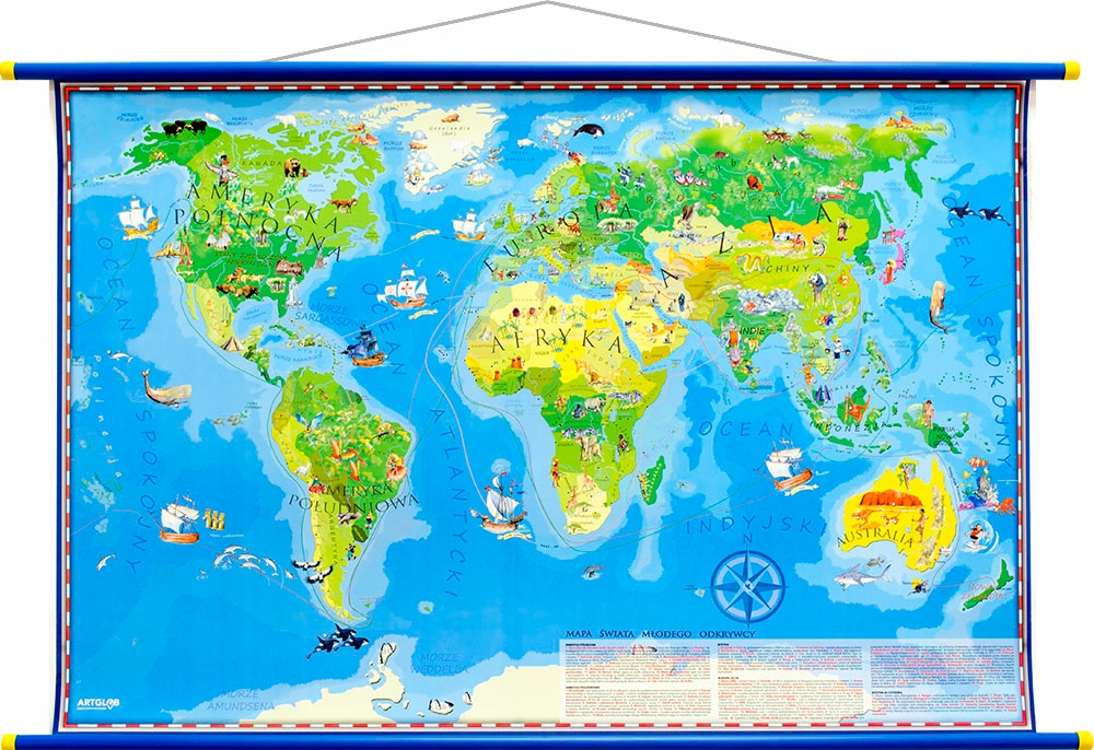 Mapa dla dzieci ścienna + informacje Świat Młodego Odkrywcy 100x70 ArtGlob