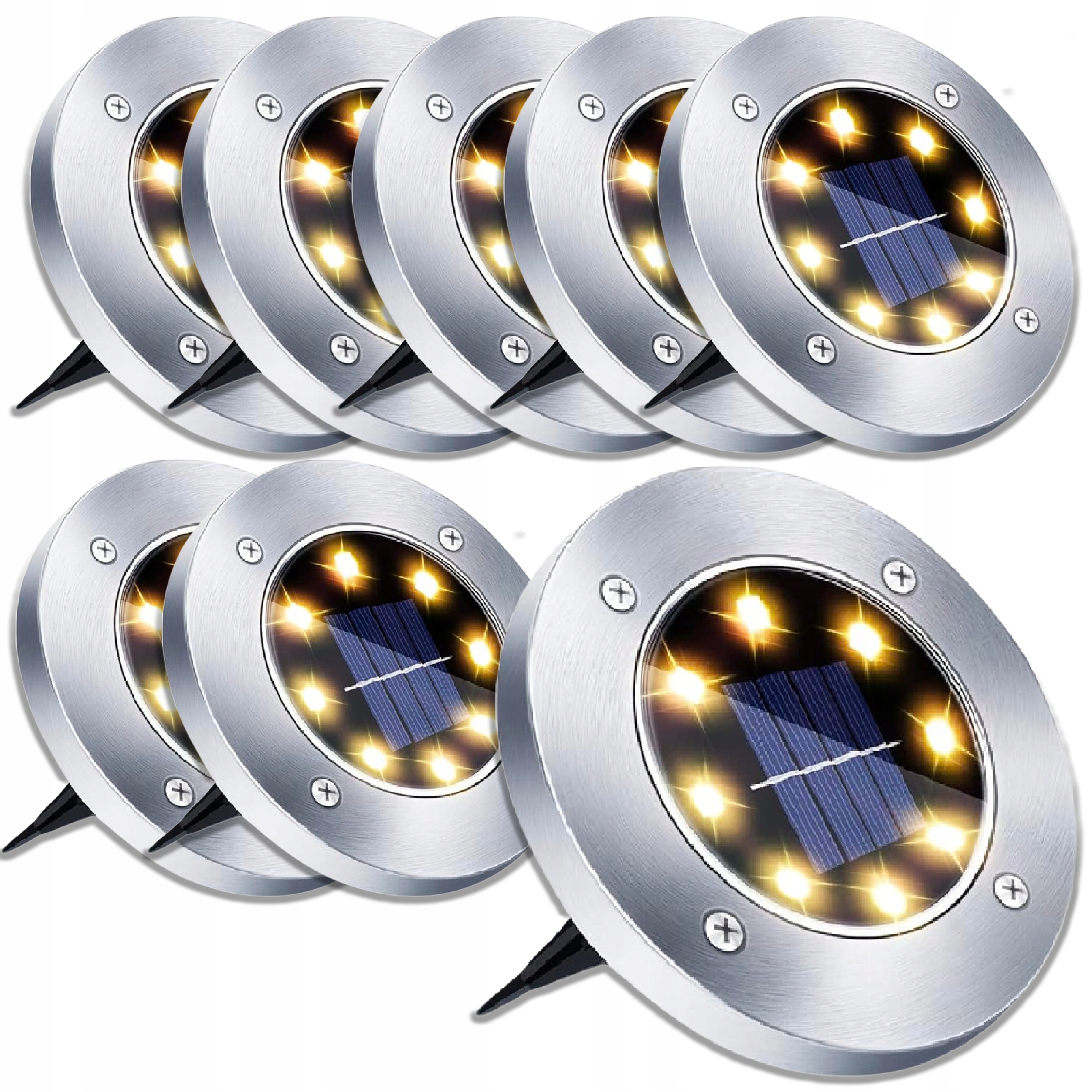8x Lampa Solarna Led Ogrodowa Najazdowa Gruntowa Dyski Lampy Solarne Mocne