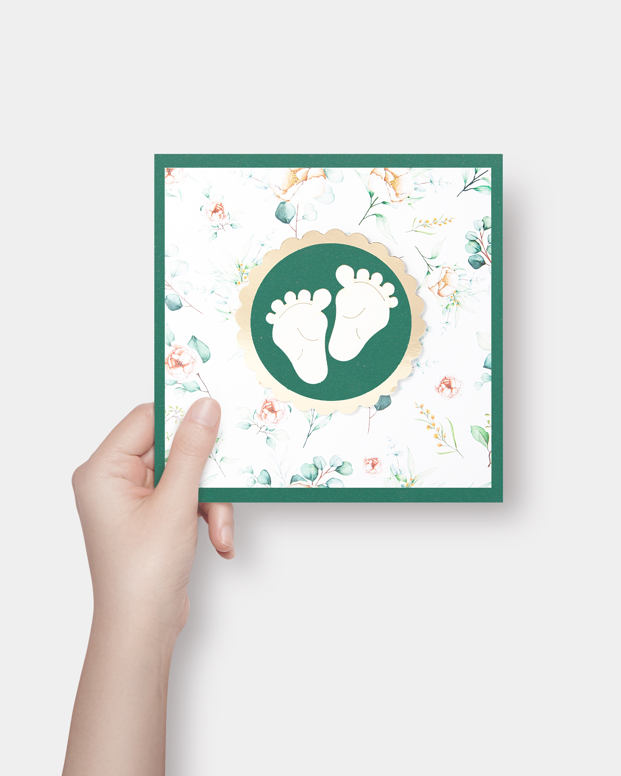 Zaproszenie na chrzest personalizowane z kopertą „Baby Feet Rose Garden” Marka bez marki