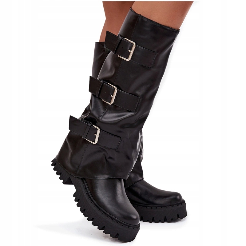 Dámské Kozačky S Vyklápěcím Svrškem Svršek, Zateplené Spony, Černé, Velikost 40