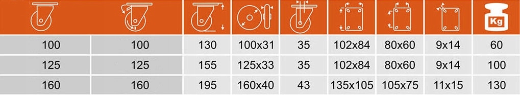 KOŁO OBROTOWE POLIAMID DO WÓZKA 125 mm Z HAMULCEM Marka Kastory
