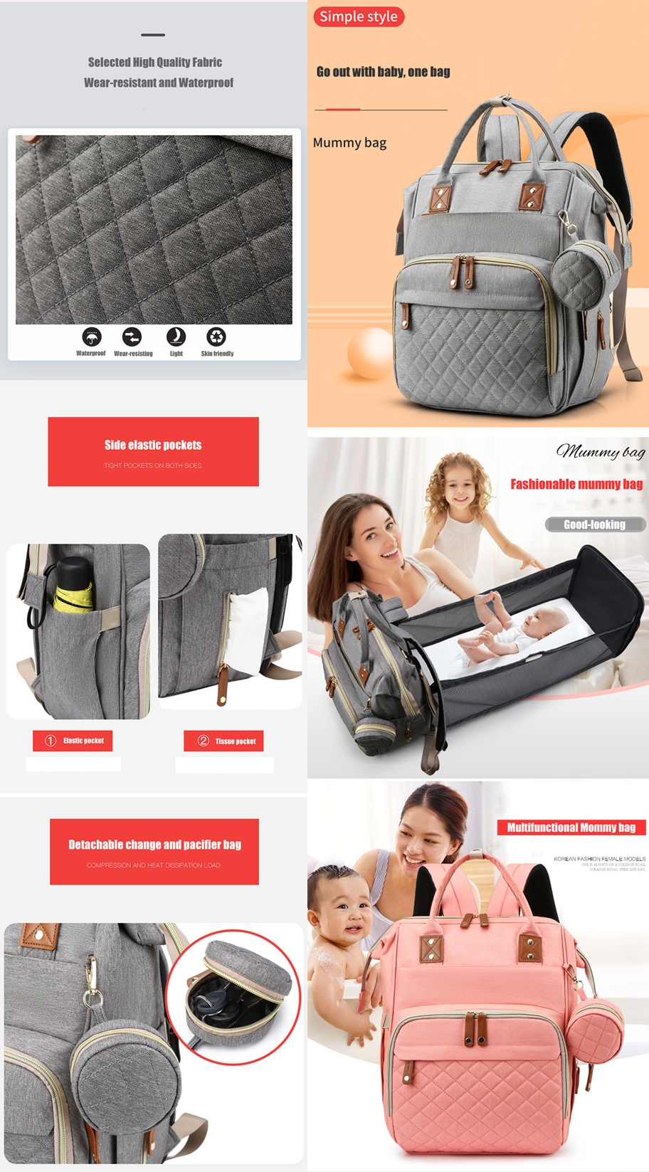 PLECAK dla MAMY TORBA ORGANIZER PRZEWIJAK ŁÓŻECZKO TORBA do WÓZKA EAN (GTIN) 5904703200956