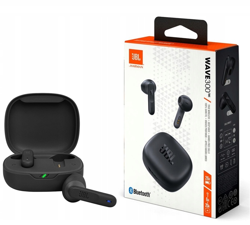 Jbl Wave 300 Tws Słuchawki Bezprzewodowe Bluetooth 5.2 Bass Douszne Czarne