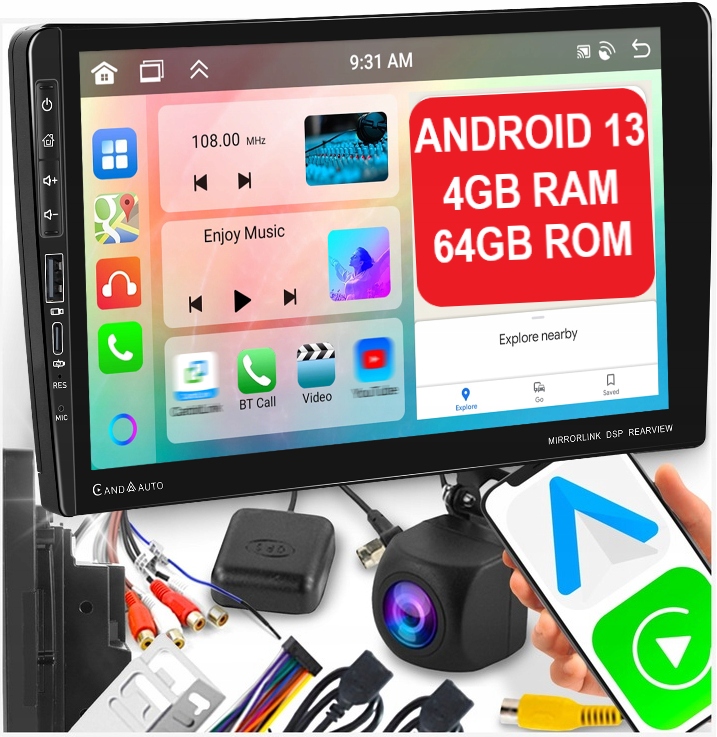 RADIO SAMOCHODOWE 2 DIN ANDROID AUTO CARPLAY RDS WIFI GPS 4 GB 9" DSP
