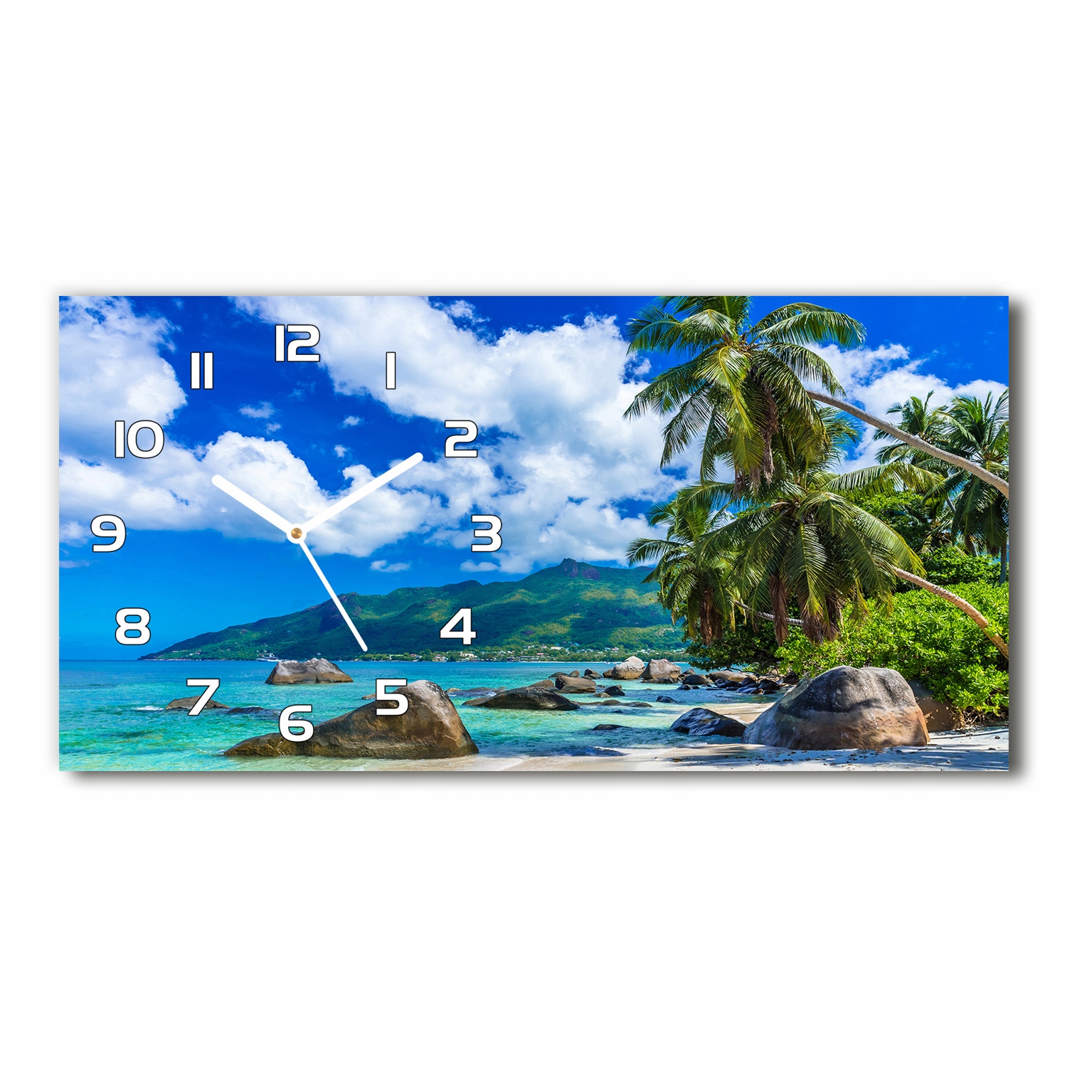 

Zegar ścienny szklany cichy Seszele plaża 60x30 cm